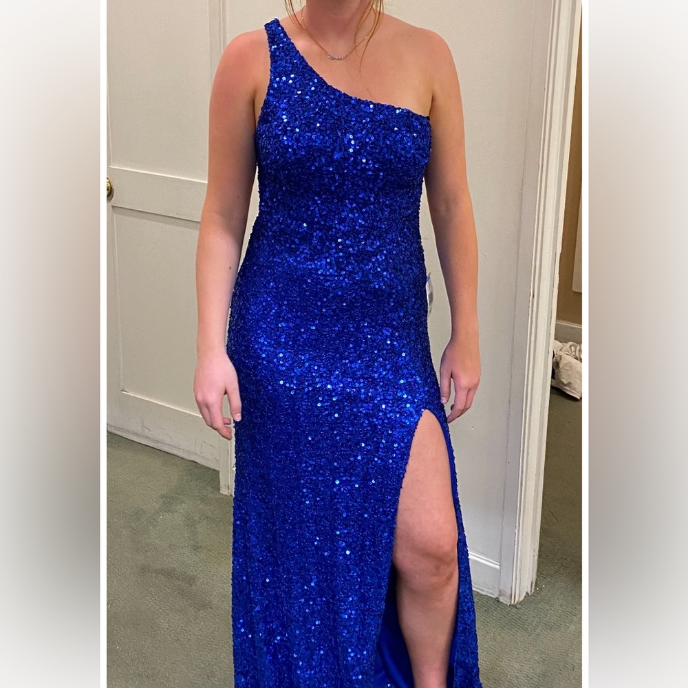 Royal Blue Sequin Prom Dress Split SYP109